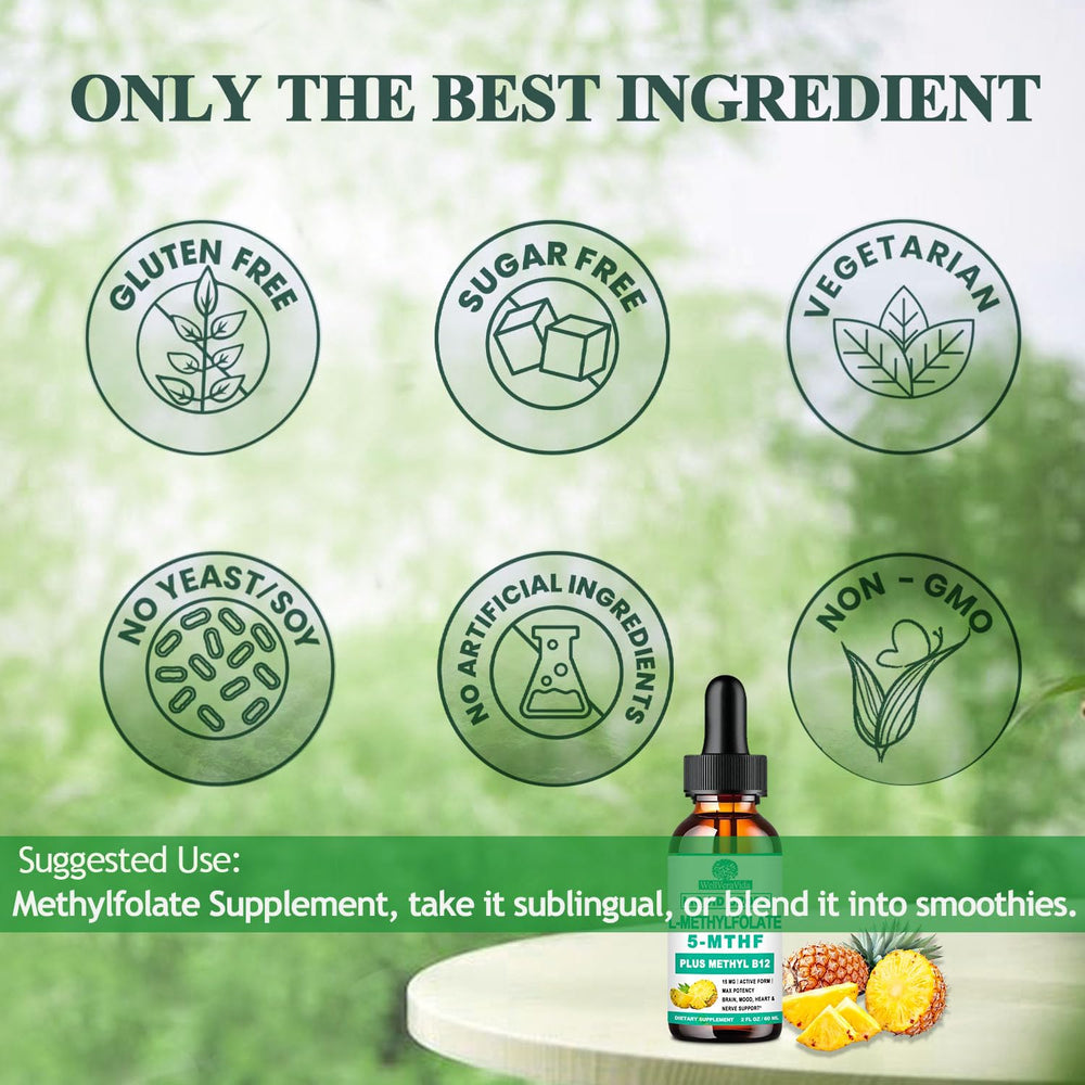 WellVeraVida Methylfolate Drops organic sugar free packaging emphasizing purity