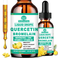 WellVeraVida Quercetin with Bromelain drops bottle on kitchen counter for daily immune support