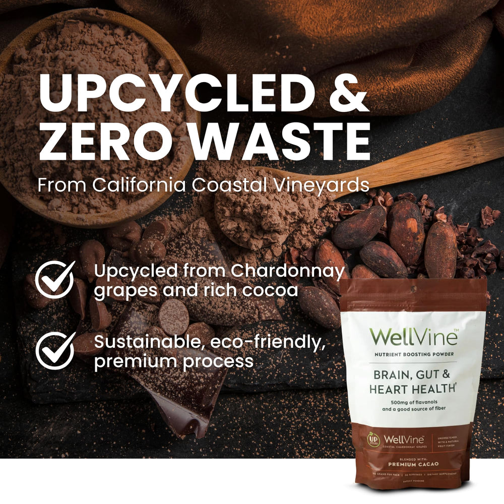Allergen‑free, plant‑based WellVine product beside a healthy breakfast bowl.