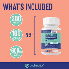 WELMATE Mucus Relief bottle on a medicine cabinet shelf for quick access.