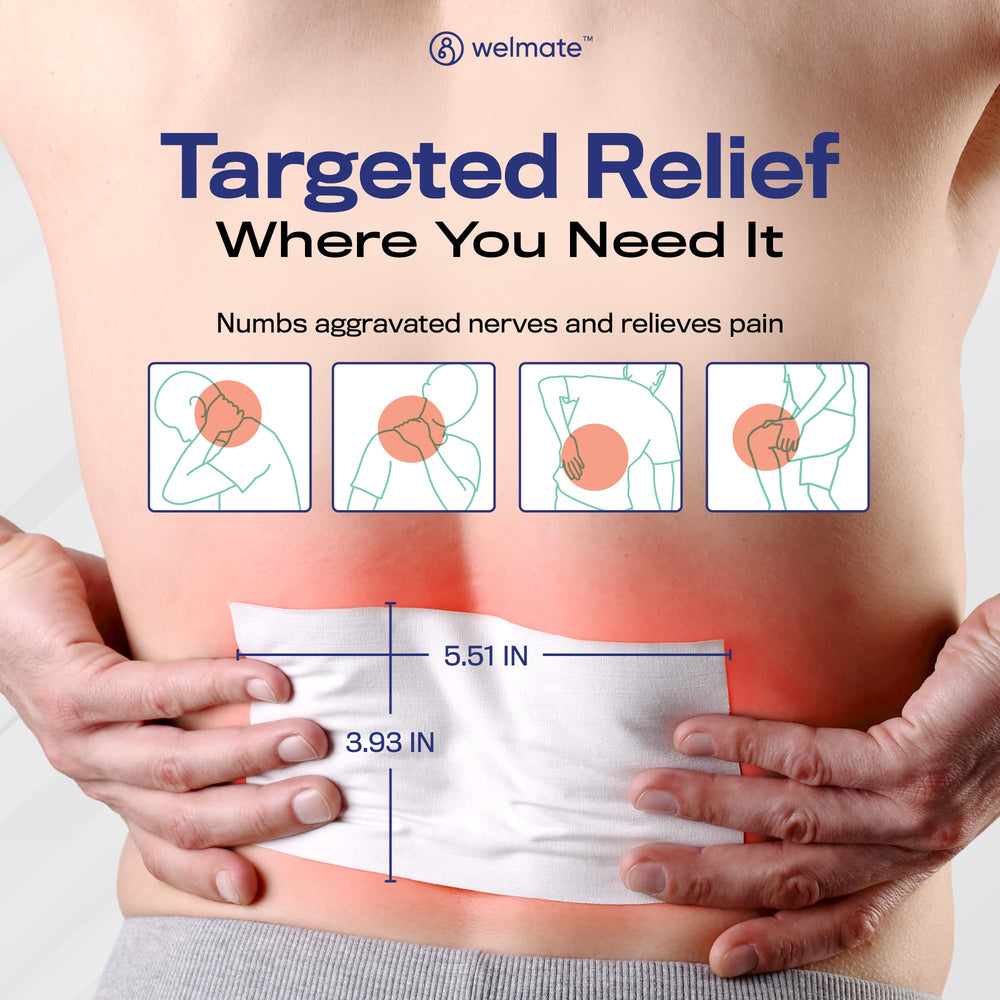 WELMATE patch trimmed to fit knees, ankles, or wrists for targeted relief