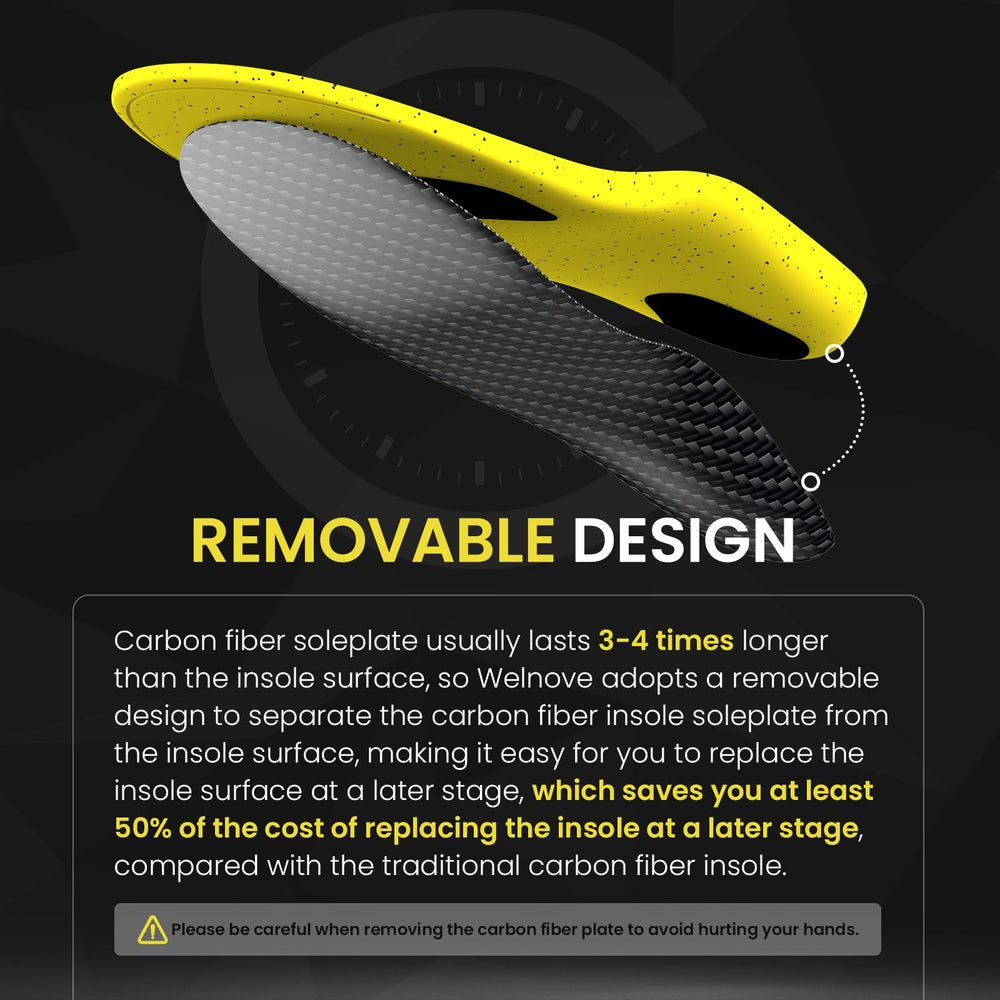 Welnove aerospace-grade carbon fiber insole weighing 55g for lightweight support