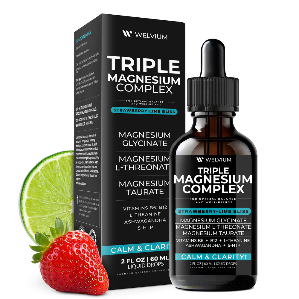 Welvium box featuring ashwagandha, L-Theanine, and 5-HTP for balanced botanicals.