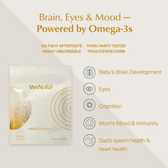 Closeup of WeNatal Omega DHA+ softgel capsules showing smooth texture