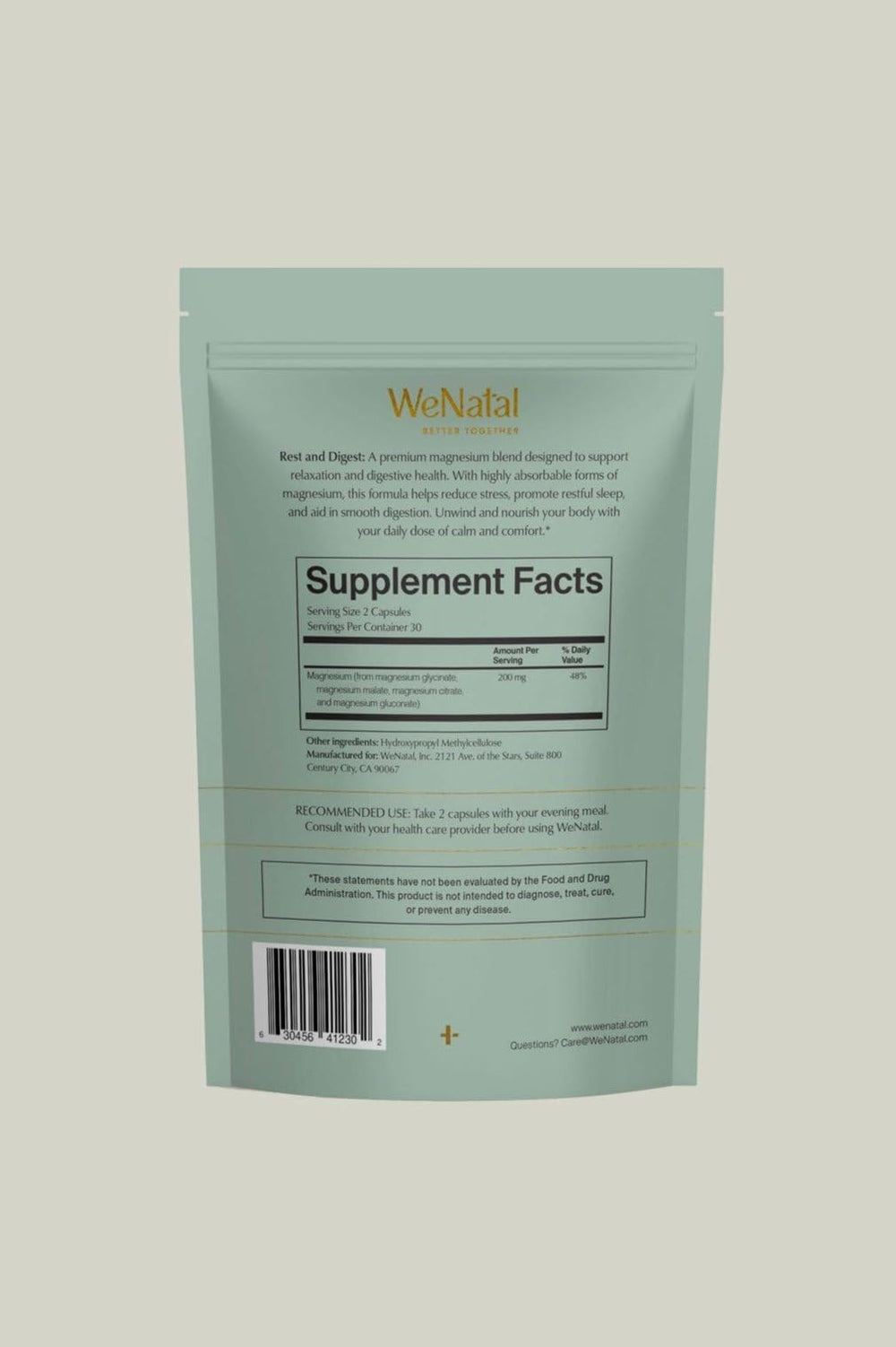 Close-up of capsules showing glycinate and citrate for gentle absorption.