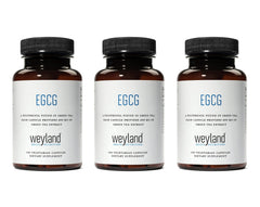 Weyland EGCG bottle front showing vegan, gluten-free antioxidant option.