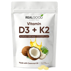 WGYPEU Real Good Essentials Vitamin D3K2 softgels bottle for easy daily bone support
