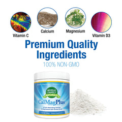 Whole Family Naturals CalMag Plus spoon-dispense shows easy measuring for consistent dosing