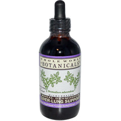 Whole World Botanicals Liver Lung Support Royal Desmodium bottle showing branding, may support liver enzymes and bronchial comfort.