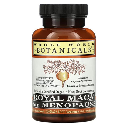 Whole World Royal Maca bottle with 120 capsules for menopause support
