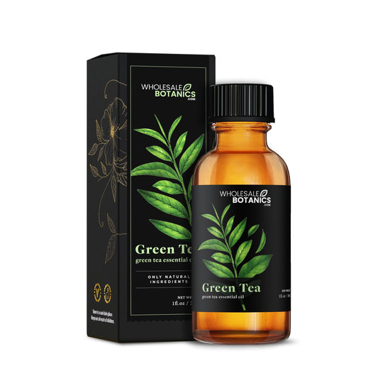 Wholesale Botanics Green Tea Essential Oil bottle pour for aromatherapy and skincare.