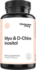Wholesome Story bottle pour showing Myo-Inositol & D-Chiro Inositol for hormonal balance.