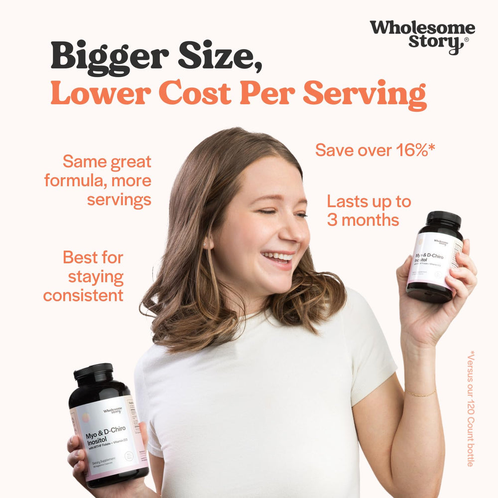 Wholesome Story capsules layout showcasing vegan, non-GMO daily supplement.