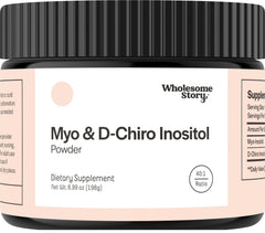 Wholesome Story bottle of Myo-Inositol & D-Chiro Inositol powder for easy daily mixing.