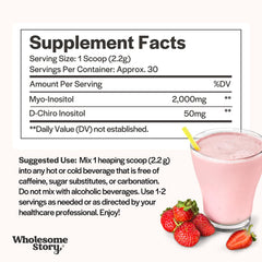 Wholesome Story powder jar label visible, showcasing vegan and purity certifications.
