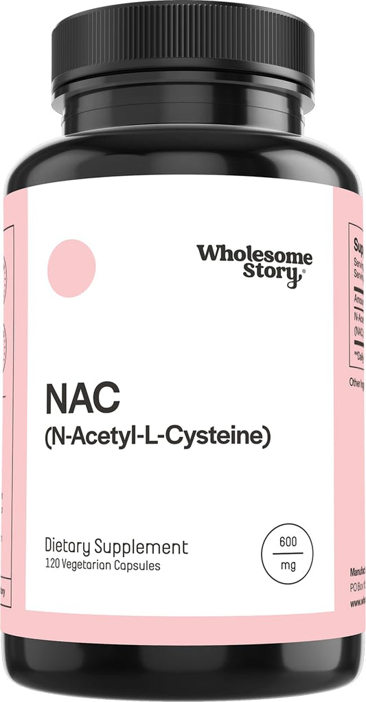 Wholesome Story NAC 600mg bottle front view for cellular health support.