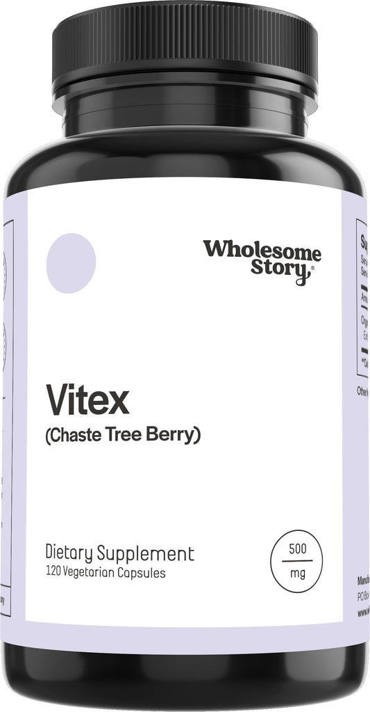 Wholesome Story Vitex bottle with vegan chasteberry capsules for monthly balance support