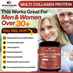 Wholesome Wellness collagen powder stirred into a smoothie.