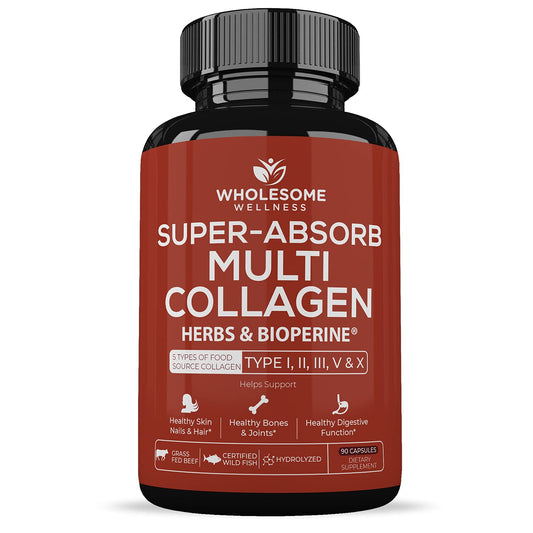 Wholesome Wellness Super-Absorb bottle front supports daily hair, skin, nails.