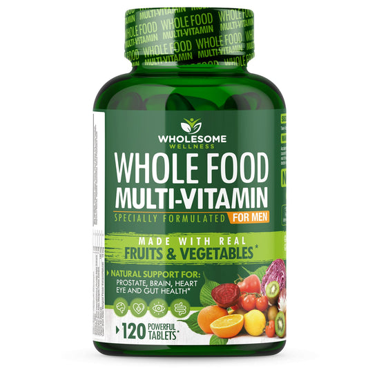 Wholesome Wellness men multivitamin bottle front view for daily support