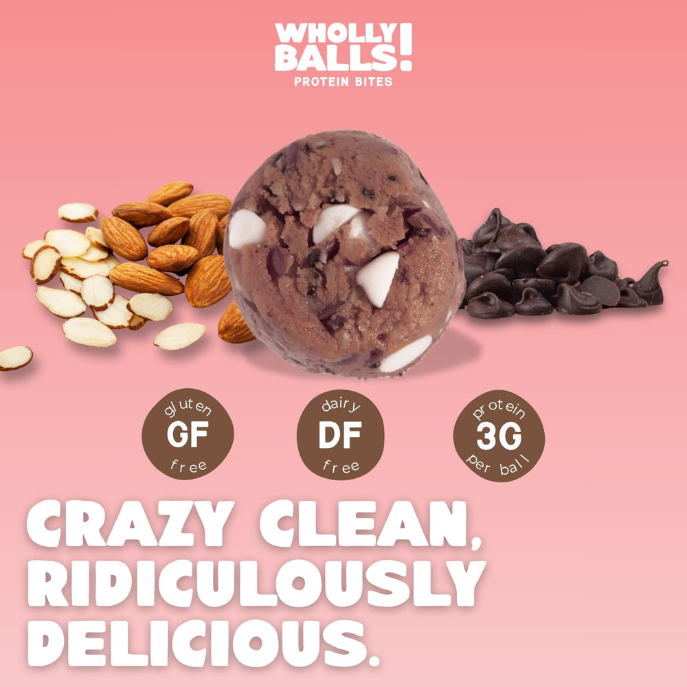 Wholly Balls Protein Bites Rocky Roadie ingredient-swirls showcase natural flavors and satisfying bite texture.