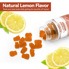 Whoyun L-Lysine gummies daily-use scene beside a glass for easy supplementation