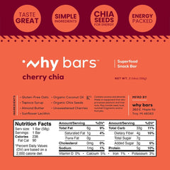 Why Bars Cherry Chia packaging on shelf highlights gluten-free snack options.