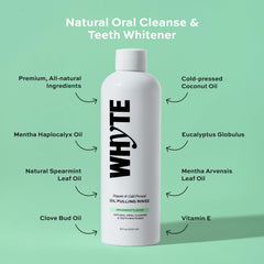 Whyte mouthwash splash captures glossy oil and spearmint oils for a refreshing cleanse.