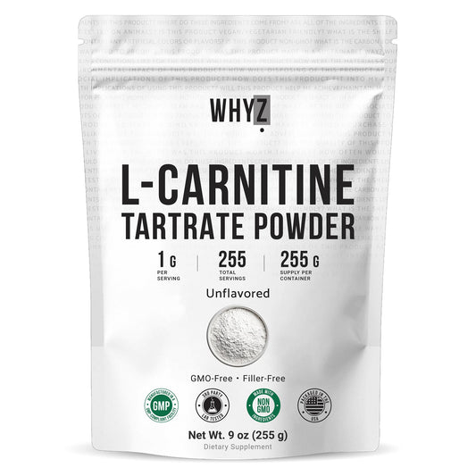 WHYZ L-Carnitine Tartrate Powder bottle, neutral flavor for easy daily use.
