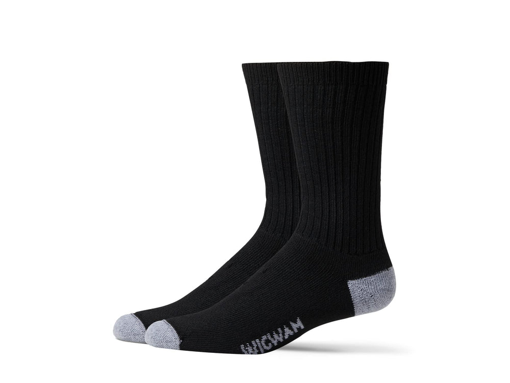 Wigwam Diabetic Sport Crew Socks 2-Pack in black, XL with cushioned sole and seamless toe for all-day comfort.