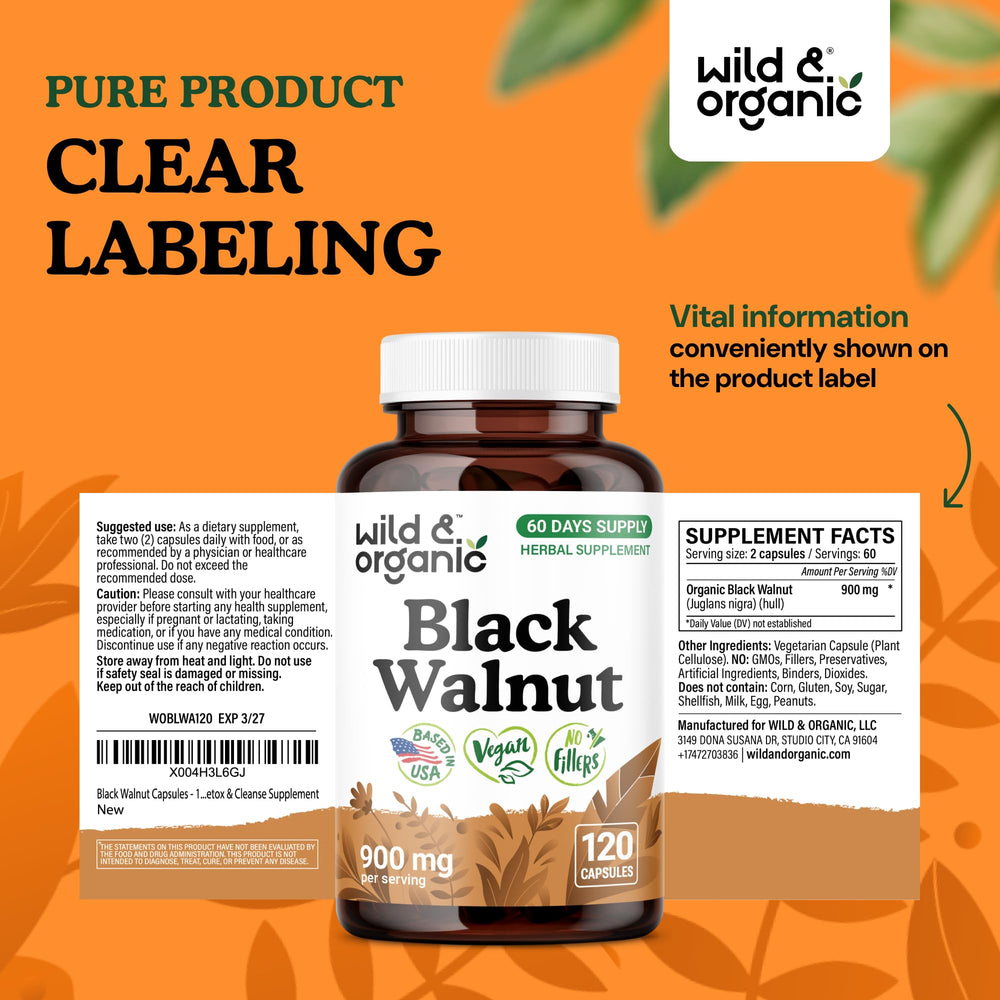 Wild and Organic 120 capsules bottle front label shows generous 60-day supply