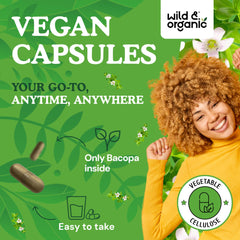 Wild & Organic Bacopa Monnieri capsules being poured for daily use