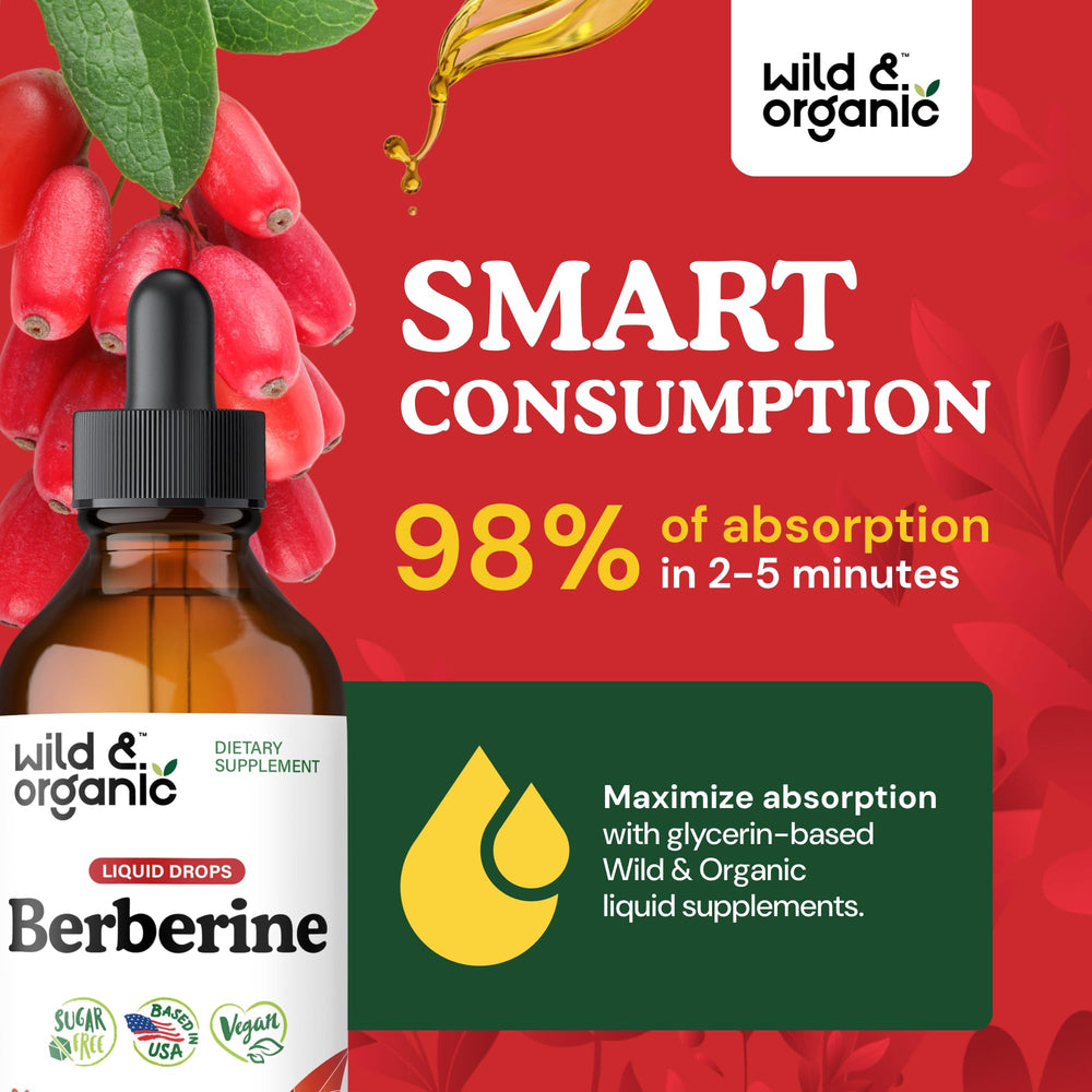 Wild & Organic Berberine Drops label back with clean ingredient list and no added sugar