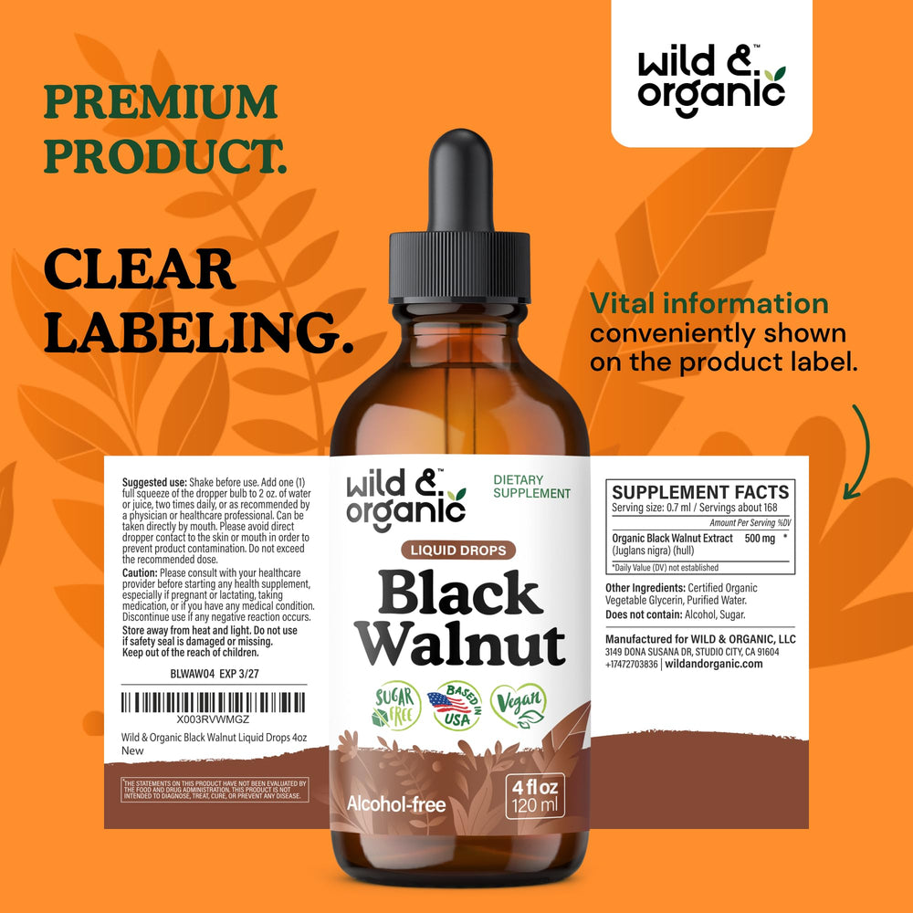 Wild and Organic Black Walnut Tincture 84-day pack emphasizes long-term value.