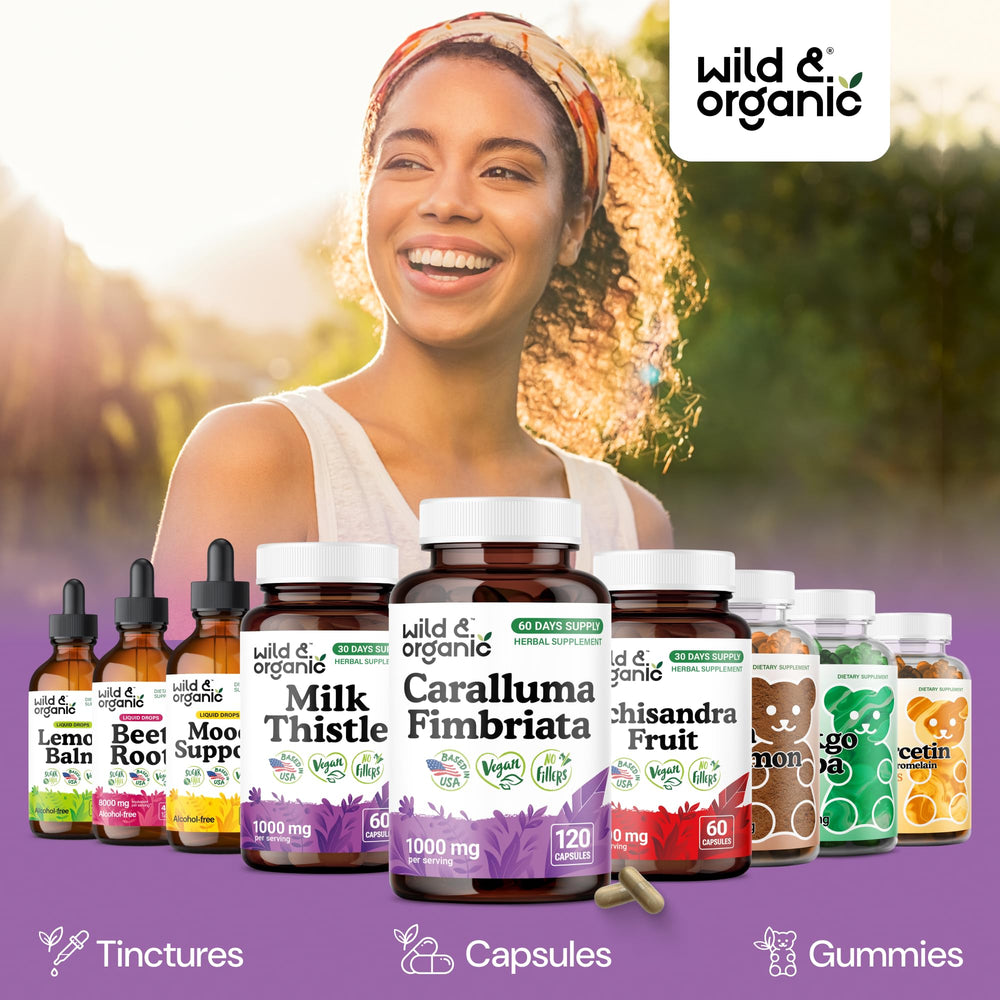 Wild & Organic Caralluma Fimbriata bottle shown in morning routine setup.