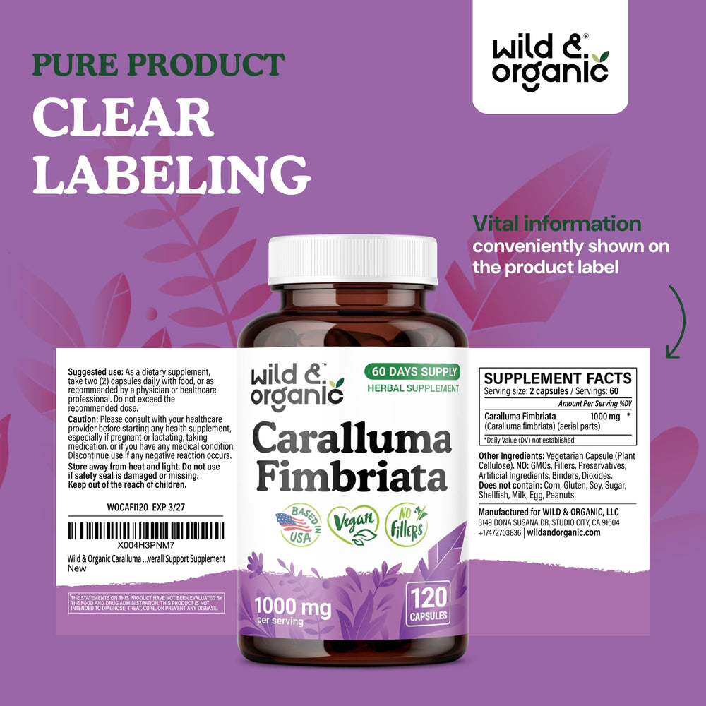 Storage-ready packaging for Wild & Organic Caralluma Fimbriata.