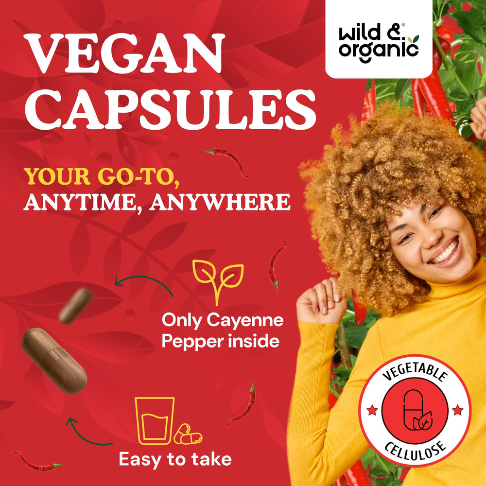 Wild & Organic cayenne bottle with glass for daily wellness