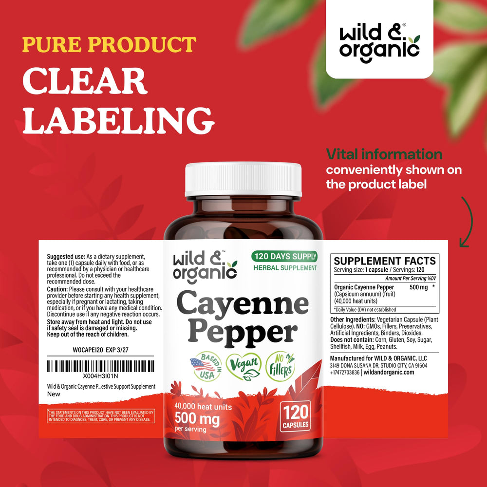 Wild & Organic cayenne capsules visual for digestive support use