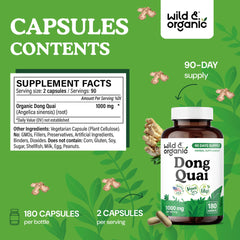 Wild & Organic Dong Quai 90-day supply label, convenient long-term use.