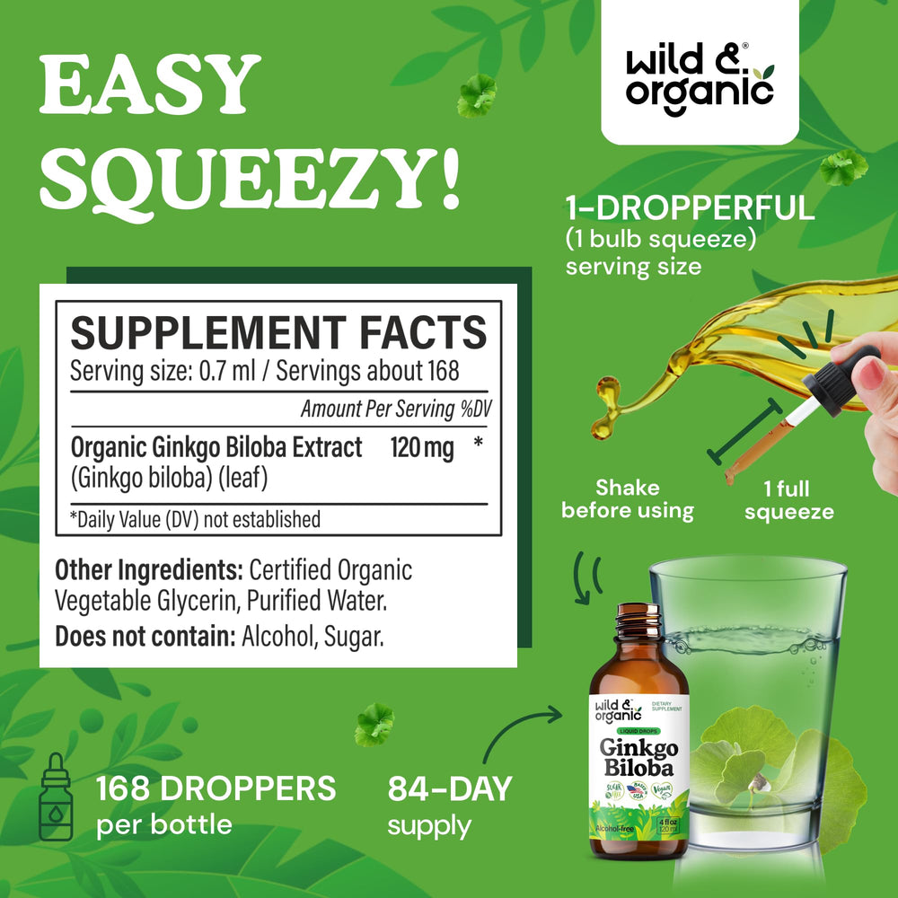 Wild & Organic Ginkgo Biloba Drops dropper image demonstrates easy dosing