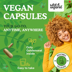 Ingredient label shows vegan, no fillers, and natural formula.