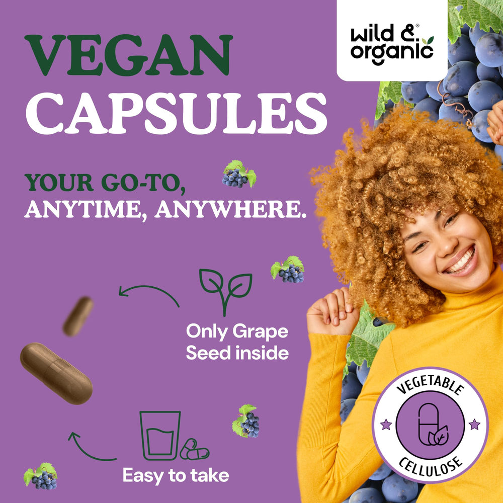 Wild & Organic vegan capsules emphasizing plant-based, additive-free supplement for daily use