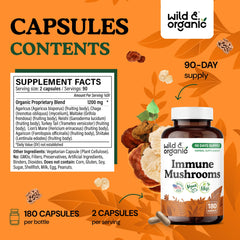 Pouring Wild and Organic Immune Mushroom Blend capsules illustrates easy daily dosage