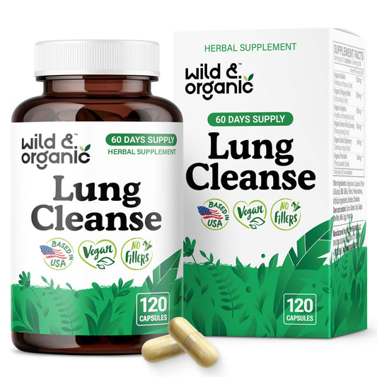 Wild & Organic Lung Cleanse bottle front view for daily lung support.
