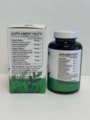 Wild & Organic pine bark elderberry capsule blend highlighting natural ingredients.
