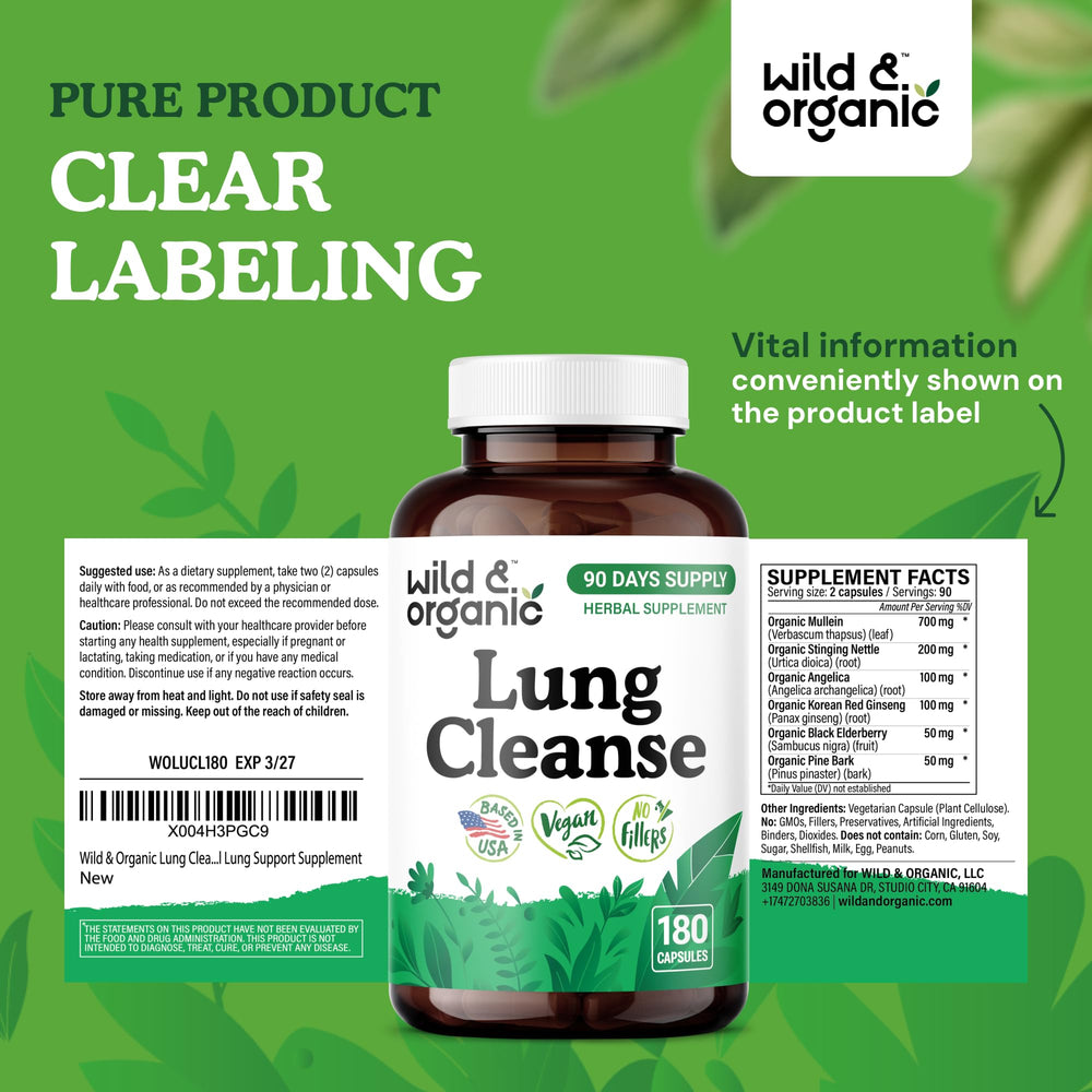 Wild & Organic mullein nettle angelica ginseng capsule blend shown in product image.