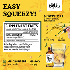 Wild & Organic Maca Drops dropper pouring for easy dosage