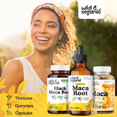 Wild & Organic Maca Drops droplets in glass for convenient consumption