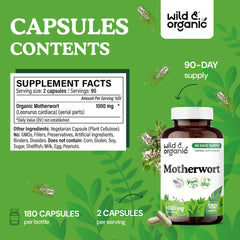 Capsules closeup from Wild & Organic Motherwort for easy daily intake.