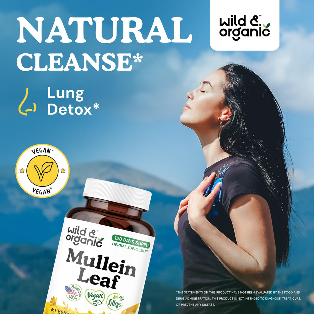 Close-up of Wild and Organic Mullein Capsules cap highlighting vegan formula